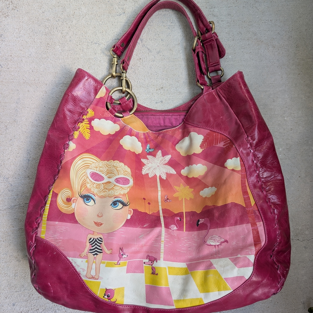 Rare Tookata People Large Pink Leather Purse Andy Ward Art